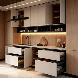 Armoire contemporaine en bois laqué, design BALOM, placard de rangement en contreplaqué pour appartement, meubles de chambre à coucher - Product Image 4