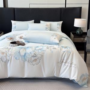 Housse <span class=keywords><strong>de</strong></span> couette brodée <span class=keywords><strong>de</strong></span> fleurs en <span class=keywords><strong>coton</strong></span> à double brin en <span class=keywords><strong>satin</strong></span> draps <span class=keywords><strong>de</strong></span> <span class=keywords><strong>lit</strong></span> en <span class=keywords><strong>coton</strong></span> à longues fibres ensemble <span class=keywords><strong>de</strong></span> literie quatre pièces - Product Image 5