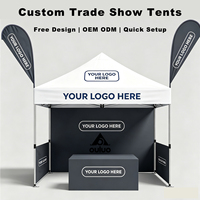 Tente publicitaire populaire 10x10 pieds en tissu Oxford 420D noire avec logo personnalisé pour salons professionnels et événements extérieurs