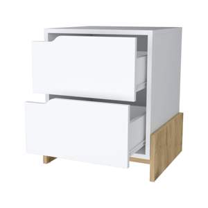 DB Ralston Mesita de noche de madera maciza de 2 cajones en macadamia blanca Estilo europeo antiguo minimalista moderno para dormitorio o apartamento U - Product Image 4
