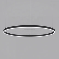 Lampe suspendue LED de 45 cm, forme circulaire, design anneau rond de 18 pouces, avec profil en aluminium noir courbé, respectueuse de l'environnement