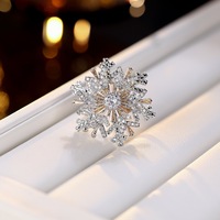 Bague ouverte rotative double couche en forme de flocon de neige, simple, en laiton plaqué or avec zircon, pour femme et homme, cadeau de mariage pour couple, tendance