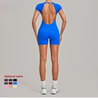Combinaison moulante en polyamide-coton à dos nu et col rond réglable pour femme, avec short sculptant et effet push-up