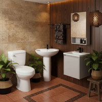 Ensemble complet de salle de bain pour la maison, design Asie du Sud-Est des Philippines, comprenant WC deux pièces, meuble sous-vasque en PVC, vasque sur colonne et porte-serviettes