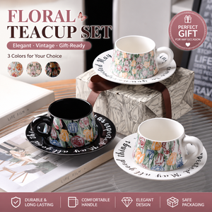 Set di Tazza e Piattino in Ceramica con Motivi <span class=keywords><strong>Floreali</strong></span>, Confezione Regalo OEM ODM, Tazza <span class=keywords><strong>da</strong></span> Caffè Vintage per Negozi al Dettaglio, Fornitura all'Ingrosso dalla Fabbrica - Product Image 1
