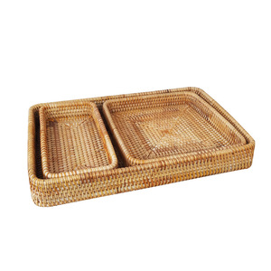 Factory Wholesale Desktop Hand-Woven Storage Basket Snack Rattan Storage Basket Food Serving Tray
