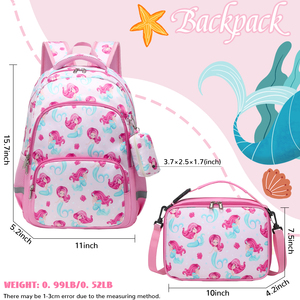 En popüler çocuklar okul sırt çantası Set özel Mermaid Logo baskılar çocuklar kitap çanta öğle yemeği çantası ile okul sırt çantası - Product Image 2