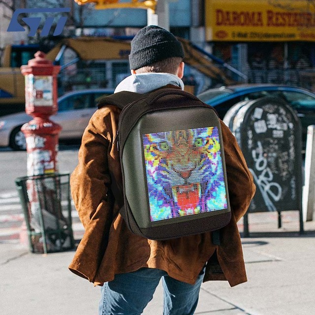 Custom Led Backpack Display Human Walking Advertising Diy Dynamic Full Color Led Screen Panel Power Bank Battery Smart Backpack