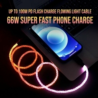 Cable USB Tipo C con Luz LED RGB Gradual, Carga Rápida de 66W 6A, Cable de Datos con Luz Intermitente para Todos los Teléfonos Inteligentes