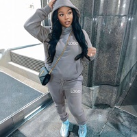 Ensemble deux pièces long pour femmes, style hiver européen et américain, avec sweat à capuche décontracté imprimé et doublure polaire, tenue de sport ODM