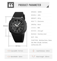 Meilleures ventes SMMEI 2091 Montre numérique à quartz pour homme, double mouvement, bracelet en silicone, heure mondiale et 5 alarmes quotidiennes