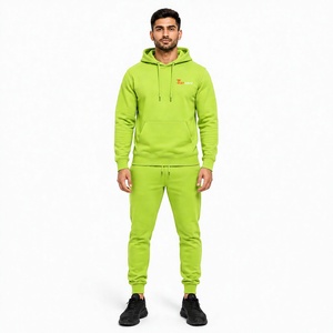 Ensemble de survêtement deux pièces pour homme en molleton 100 % coton teint en pièce, écologique, grandes tailles, comprenant un sweat à capuche et un pantalon de jogging fuselé - Product Image 1