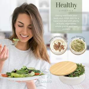 ชุดปลูกถั่วงอก Eco Go พร้อมจานเซรามิกดีไซน์หรูหราและฝาไม้ไผ่ ดีไซน์แบบซ้อนเก็บได้ เป็นมิตรต่อสิ่งแวดล้อม ทนทาน เหมาะสำหรับปลูกผักใบเขียวที่อุดมด้วยสารอาหาร - Product Image 5