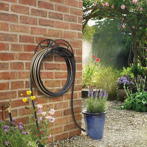 Support <span class=keywords><strong>tubulaire</strong></span> pour tuyau d'extérieur simple et robuste Support mural pour tuyau en métal noir Support de rangement pour tuyau Cintre pour jardin et cour - Product Image 5