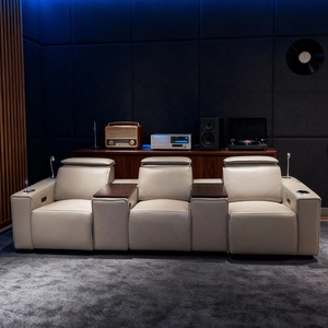 ชุดโฮมเธียเตอร์ทันสมัยแบบปรับเอนได้ โซฟาหนังปรับเอนด้วยระบบไฟฟ้า พร้อมที่พักศีรษะ VIP ช่องเสียบ USB สำหรับชาร์จไฟ โครงไม้ - Product Image 4