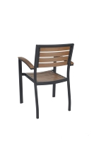 Chaise de salle à manger d'extérieur de qualité commerciale avec cadre en aluminium et assise en lattes de bois plastique pour café, patio, jardin, restaurant