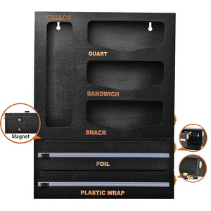 Best Selling Kitchen 6 in 1 Foil and Plastic Wrap Dispenser Black Bamboo Ziplock Bag Storage Organizer for Drawer with Cutter
