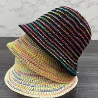 Chapeau Bob en Paille Brodé Personnalisé Arc-en-ciel – Chapeau de Soleil en Crochet Rayé Coloré pour la Vente en Gros
