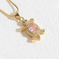 Gran oferta, serie Ocean, lindo collar de tortuga de circón de cristal, collar con colgante de tortuga marina de oro de 14K Chapado en cobre para mujer