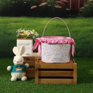 Personalized Girl Egg Hunt Basket <strong>Easter</strong> Eggs Hunting Party Decoration <strong>for</strong> Kids Canvas Bunny Bag With Bow Knot - Product Image 2