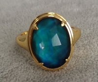 Bague d'humeur ovale facettée personnalisable à changement de couleur lumineux et sensible à la température pour femme, en argent sterling 925