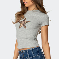 T-shirt pour femmes à manches courtes, col rond, imprimé léopard, style européen et américain, sexy, cintrant la taille.