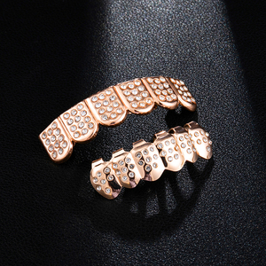 Grilles dentaires personnalisées Hip Hop Bling pour femmes et hommes, 6 dents simulées, haut et bas, serties de diamants, bijoux corporels, bijoux dentaires personnalisés - Product Image 4