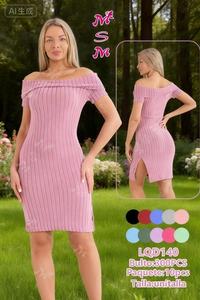 Abito Aderente LQD140 Senza Spalline in Maglia a Coste, Lunghezza al Ginocchio, Tinta Unita, Vestito da Cocktail per Donna, Adatto a Tutte le Stagioni - Product Image 3