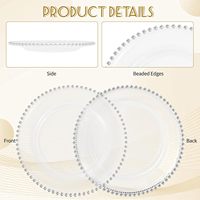 Platos de Plástico Transparente con Borde de Cuentas Plateadas de 13 Pulgadas, Platos Reutilizables para Decoración de Mesa en Bodas, Banquetes y Fiestas de Cumpleaños