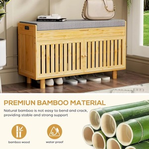 Living room 2-tier <b>shoe</b> <b>rack</b> with drop-off top, <b>storage</b> entrance, passageway bench, bamboo <b>shoe</b> cabinet with 2 doors, thickened - Product Image 3