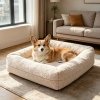 Lit orthopédique personnalisé pour chien en mousse à mémoire de forme, housse amovible et lavable en lin imperméable, couleur crème neutre, vente en gros fabricant
