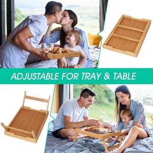 Table de petit-déjeuner pliante en bois d'acacia pour canapé-<span class=keywords><strong>lit</strong></span> utilisé comme support d'ordinateur portable et surface de salle à manger - Product Image 4
