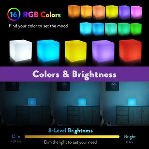 Lampe de table d'extérieur à LED RGB en forme de cube, étanche, sans fil, alimentée par batterie, à intensité variable, pour la décoration de fête au bord de la piscine - Product Image 3