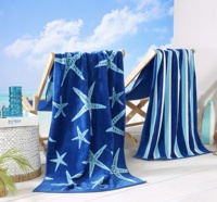 Serviette de plage en velours côtelé bleu marine surdimensionnée personnalisée, 100% coton, marque Starfish, jacquard rayé