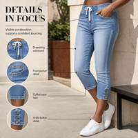 Jean slim respirant en denim délavé clair, taille haute élastique, à lacets, style décontracté pour femme européenne et américaine, collection automne