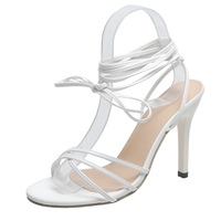 Chaussures pour femmes en dentelle à lacets en gros de Chine, chaussures sexy pour femmes, talons hauts fins, lacets croisés, sandales bonbon