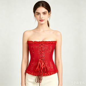 <span class=keywords><strong>Corset</strong></span> bustier sans bretelles en tissu jacquard avec bordure à volants et fermeture à agrafes sur le devant, idéal pour les soirées, les cosplay et les fêtes - Product Image 4