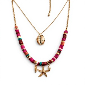 Bohemian Handmade Imitation Pearl & Crystal Beaded Necklace with Shell Pendant and Star Charm 18K Gold Plated Unisex Jewelry - Product Image 1