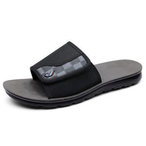 Sandalias Casuales para Hombre, Punta Abierta, Parte Superior de PU con Diseño a Cuadros, Suela de EVA Antideslizante, Suela Suave, para Playa y Verano - Product Image 5