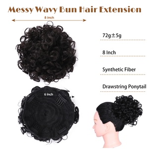Große lockige synthetische Haar teile Schwarze Frauen Kurze lockige Hochs teck frisur Kordel zug Chignon Gummiband <span class=keywords><strong>Messy</strong></span> Hair <span class=keywords><strong>Bun</strong></span> Scrunch ies - Product Image 4