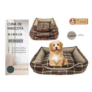 Three-Piece Brown Checkered Linen Nest Set for Pets Square <b>Beds</b> - Product Image 1