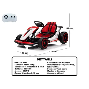 Voiture électrique rouge pour enfant, type kart, 125 cm, 3-8 ans, avec télécommande - Product Image 3