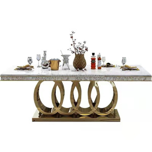 Cao cấp nhân đôi đồ nội thất phòng ăn vàng kim loại đá cẩm thạch hàng đầu pha lê thiết kế sang trọng 10 chỗ ngồi bàn ăn 240cm - Product Image 6