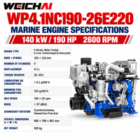 Moteur diesel marin haute vitesse Weichai WP4.1N Série 88kw -140kw WP4.1NC190-26E220 pour yacht avec certificat IMO