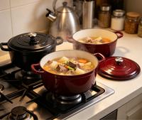 Ensemble de casseroles et marmites en fonte émaillée polie pour cuisine domestique, avec couvercle