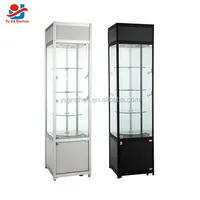 Meuble à chaussures autoportant en verre trempé avec cadre argenté, vitrine de salon avec portes en verre, éclairage LED, écologique