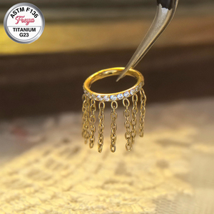 Pendientes de <span class=keywords><strong>Aro</strong></span> de Titanio ASTM F136 16G con Cadena de Borlas para Nariz, Septum, Hélix y Lóbulo, Joyería para Mujer y <span class=keywords><strong>Hombre</strong></span> - Product Image 2
