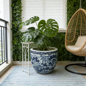 Blue-White Hand-Painted Planter <strong>Pot</strong> Lotus &amp; <strong>Fish</strong> Motifs Antique Decor Flower <strong>Pot</strong> - Product Image 2