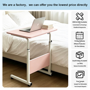 <span class=keywords><strong>Table</strong></span> d'appoint mobile pour ordinateur portable, réglable en hauteur, avec roulettes, structure métallique, plateau en MDF, pour bureau, chevet ou usage domestique - Product Image 2