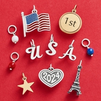 Pendentif en argent sterling S925 James Avery USA & thème patriotique, orné du drapeau américain/lettres/design Tour Eiffel